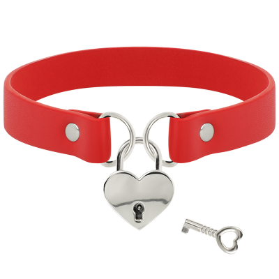 Coquette Chic Desire Red Leather Necklace Heart Key - image 3