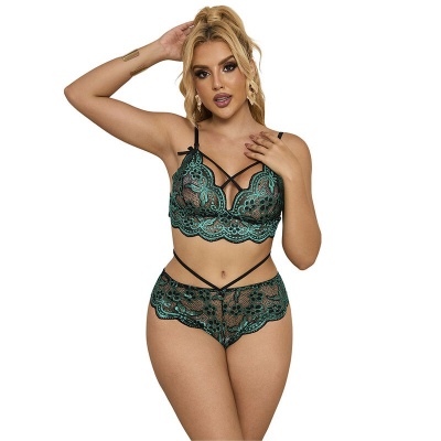 Subblime Lace Bra & Panties Green S/M
