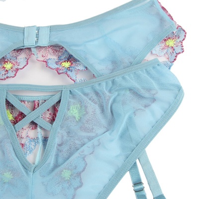 Subblime Bra & Panties with Garter Belt Floral Blue L/XL - image 7
