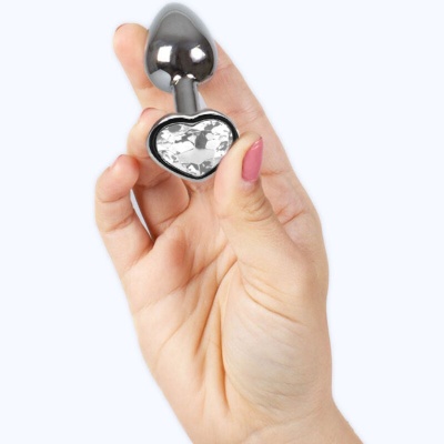 Metal Butt Plug Clear Crystal Heart Small Size 7 cm - image 3