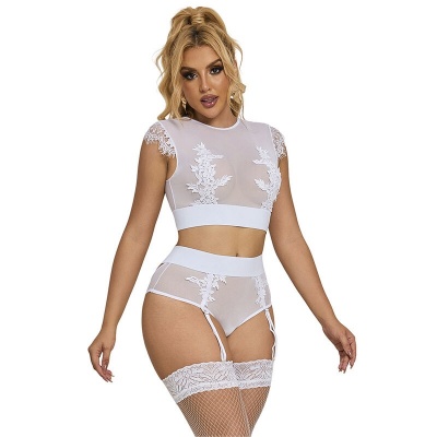 Subblime Bra & Panties with Garter Belt White L/XL