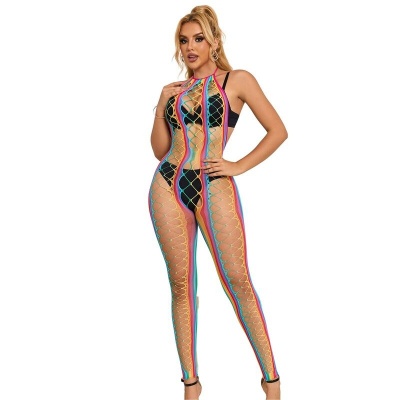 Subblime Rainbow Mesh Halter Bodystocking, XS/M - image 4