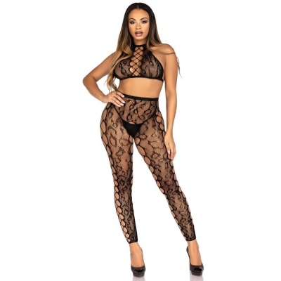 Leg Avenue Crop Top & Crotchless Tights, Black - image 4