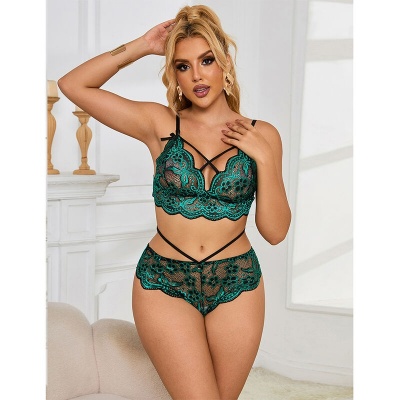 Subblime Lace Bra & Panties Green S/M - image 8