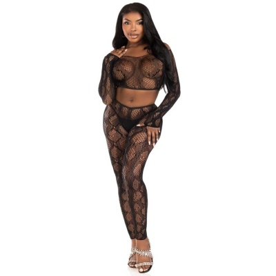 Leg Avenue Python Crop Top & Footless Tights, Black - image 5