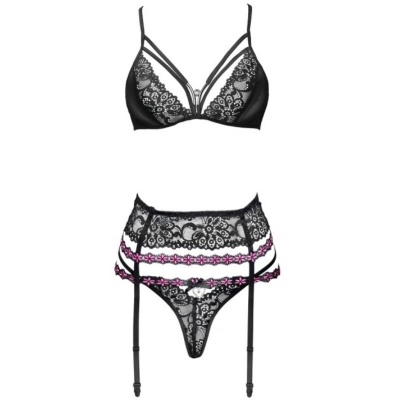Livco Corsetti Snehana LC 90443 Bra + Garter Belt + Thong Black L/XL - image 3