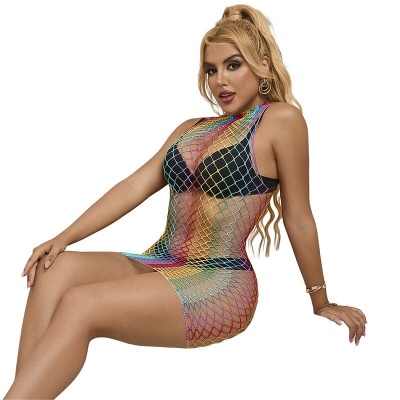 Subblime Rainbow High Neck Sleeveless Fishnet Dress - image 3