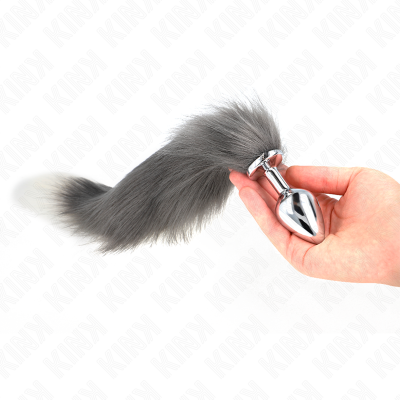 Kink Anal Plug M 8x3.5cm Synthetic Tail 40cm Grey White