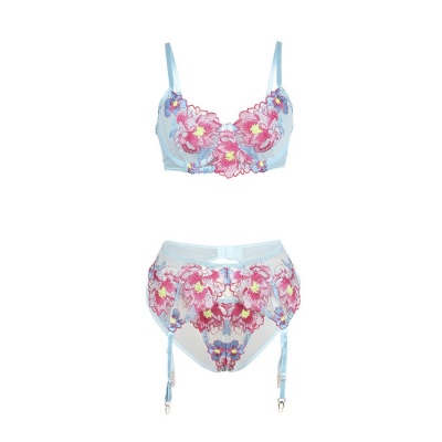 Subblime Flower Embroidered Bra & Garter Set Pink S/M - image 5