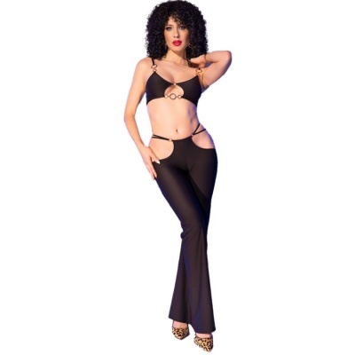 Chilirose Black Top Leggings Set Gold Accessories M
