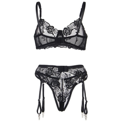 Sublime 3-Piece Lingerie Set Floral Black S/M - image 7