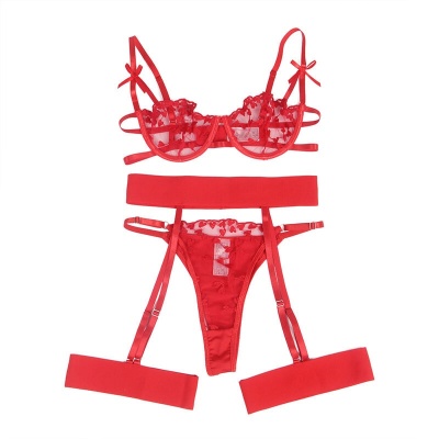 Subblime Heart Print Bra & Thong & Garter Red L/XL - image 5