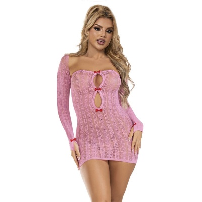 Subblime Pink Fishnet Dress with Long Sleeves, One Size - image 4