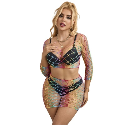 Subblime 2-Piece Fishnet Set Long Sleeve Rainbow - image 5