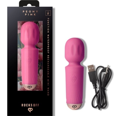 Rocks Off Mini Rechargeable Wand 16 Functions Peony Pink