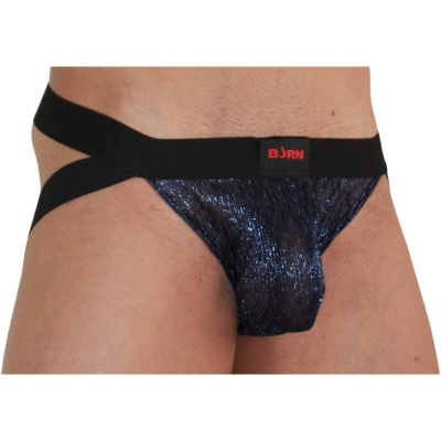 BURN 006 Shiny Jockstrap Blue/Black M