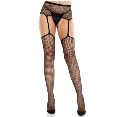Leg Avenue Back Seam Fishnet Stockings with Garter Black