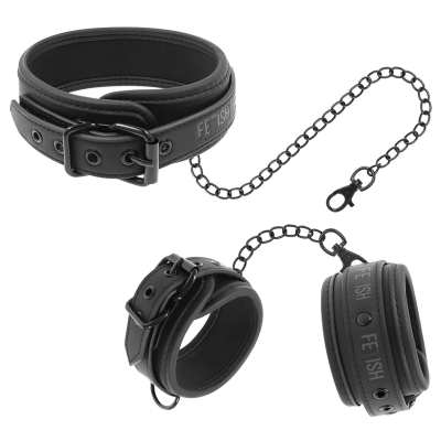 Fetish Submissive Vegan Leather Collar & Wrist Cuff Set Fetish Submissive Vegan Leather Collar & Wrist Cuff Set