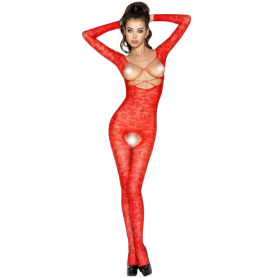 Passion BS031 Red Fishnet Bodystocking One Size - image 1