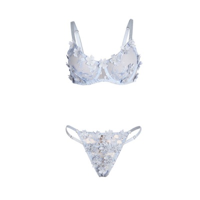 Subblime Flower Embroidered Bra & Panties Set Sky Blue S/M - image 5