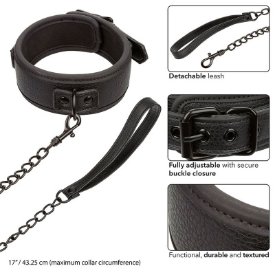 CALEXOTICS Nocturnal Collar & Leash Leather Adjustable Black - image 4