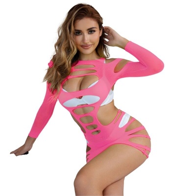 Subblime Long Sleeve Elastic Fishnet Dress, Pink - image 3