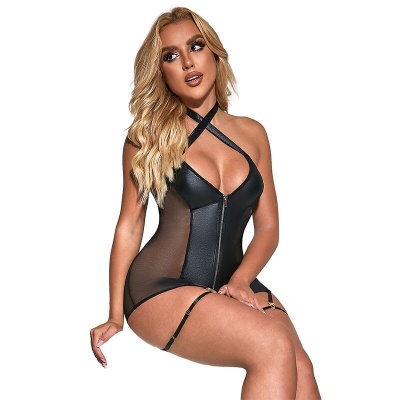 Subblime Sexy Mesh Dress Leather Black S/M - image 3
