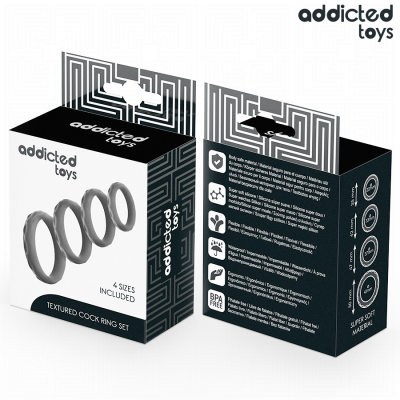 Addicted Toys Textured Cock Ring Set 4 Sizes - image 3