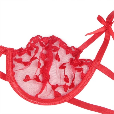 Subblime Heart Print Bra & Thong & Garter Red L/XL - image 7