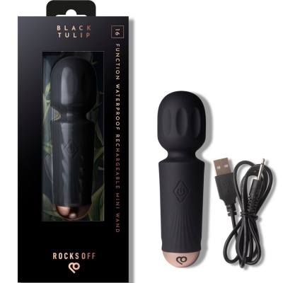 Rocks Off Mini Rechargeable Wand 16 Functions Black Tulip