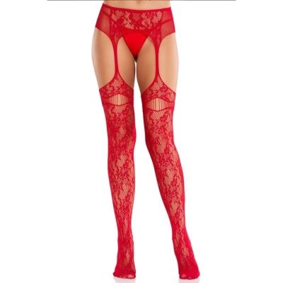 Leg Avenue Lace Stockings with Garters Red