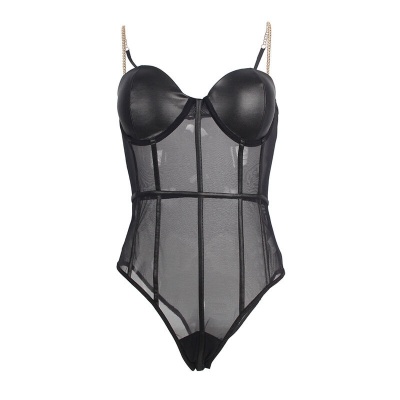 Subblime Black Chain Suspenders Bodysuit S/M - image 5