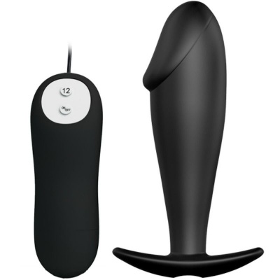 Silicone Anal Plug Penis Form And 12 Vibration Modes Black