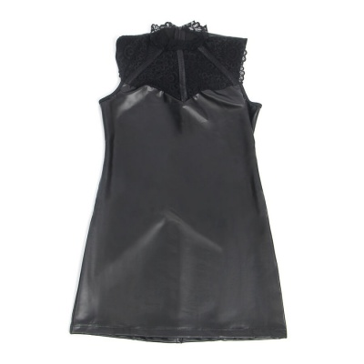 Subblime Lace Collar Leather Dress Black S/M - image 4