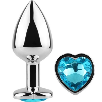 Metal Butt Plug Blue Heart Small Size 7 cm