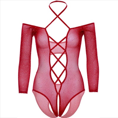 Leg Avenue Body Crotchless Fishnet Rhinestone Red - image 9