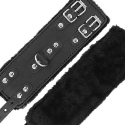 Darkness Black Leather Handcuffs Fur Lined - image 5