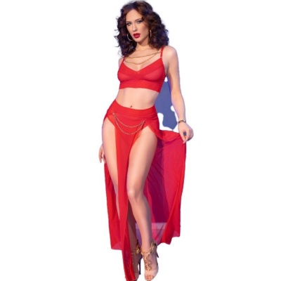 Chilirose Red Tulle Top Leggings Set Gold XL