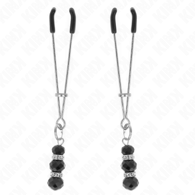 KINK Gold Thin Nipple Clamps With 3 Black Glass Beads 7cm - image 2