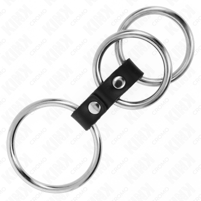 Kink Triple Metal Penis Ring 3.7 Cm to 5 Cm Connected with Leather - image 4