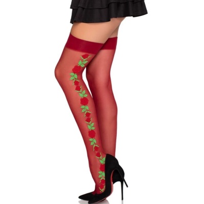 Leg Avenue 1957 Garter Stockings Red Flowers - image 2