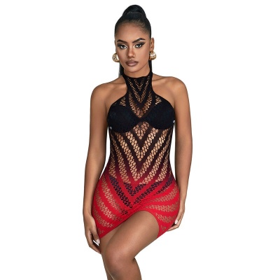 Subblime Red & Black Gradient Elastic Fishnet Dress - image 5