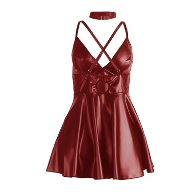 Subblime Burgundy PU Leather Strappy Nightgown S/M - image 6
