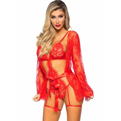 Leg Avenue 86123 Teddy Robe Set Red M