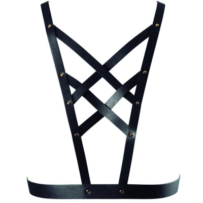 Bijoux Indiscrets Maze Crossed Harness with Neckline Black