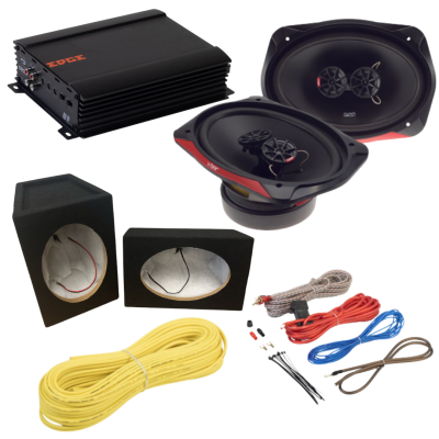 Foto van Slick 6x9 Audio Pakket Zwart | SLICK693 Speakers + MDF Behuizingen + Versterker | Complete Set