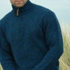 Afbeelding van Aran Crafts Donegal wollen herentrui met halve rits- denim