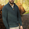 Afbeelding van Aran Crafts fisherman's rib half zip- peacock