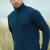 Afbeelding van Aran Crafts Donegal wollen herentrui met halve rits- denim
