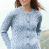 Afbeelding van Aran Crafts crew neck button cardigan dames- Ice Marl